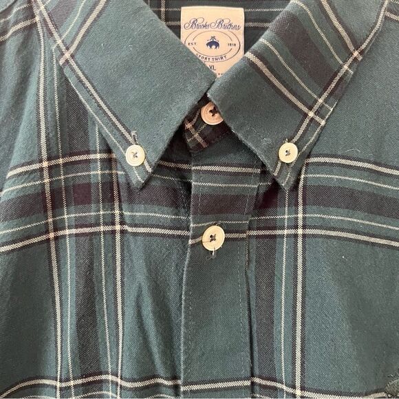 Brooks Brothers Green Plaid Cotton Sports Shirt Button Down Shirt - Picture 5 of 5